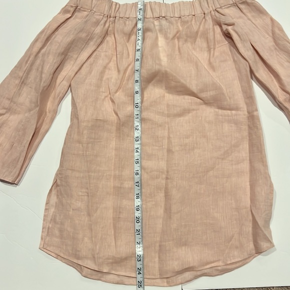 Akris Punto Carmen Off the Shoulder Bell Sleeve Blouse Pink Size 2 100% Linen - Picture 4 of 8